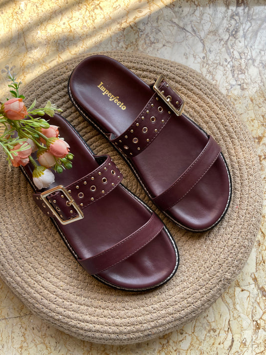 Taylor Swift Two Strap Sliders - Maroon