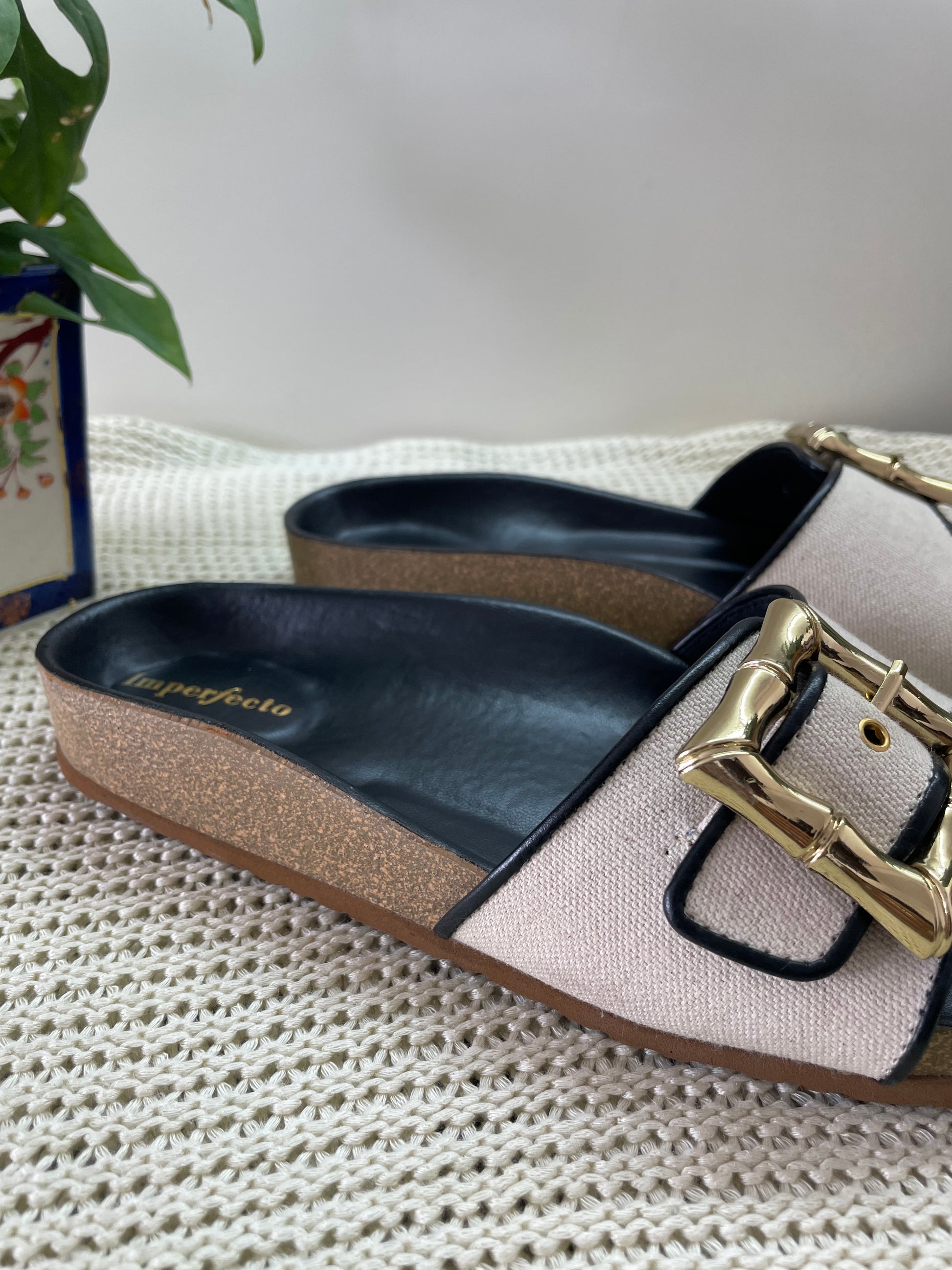 Jeniffer Canvas Buckle Sliders(Made to Order)-Imperfecto USA