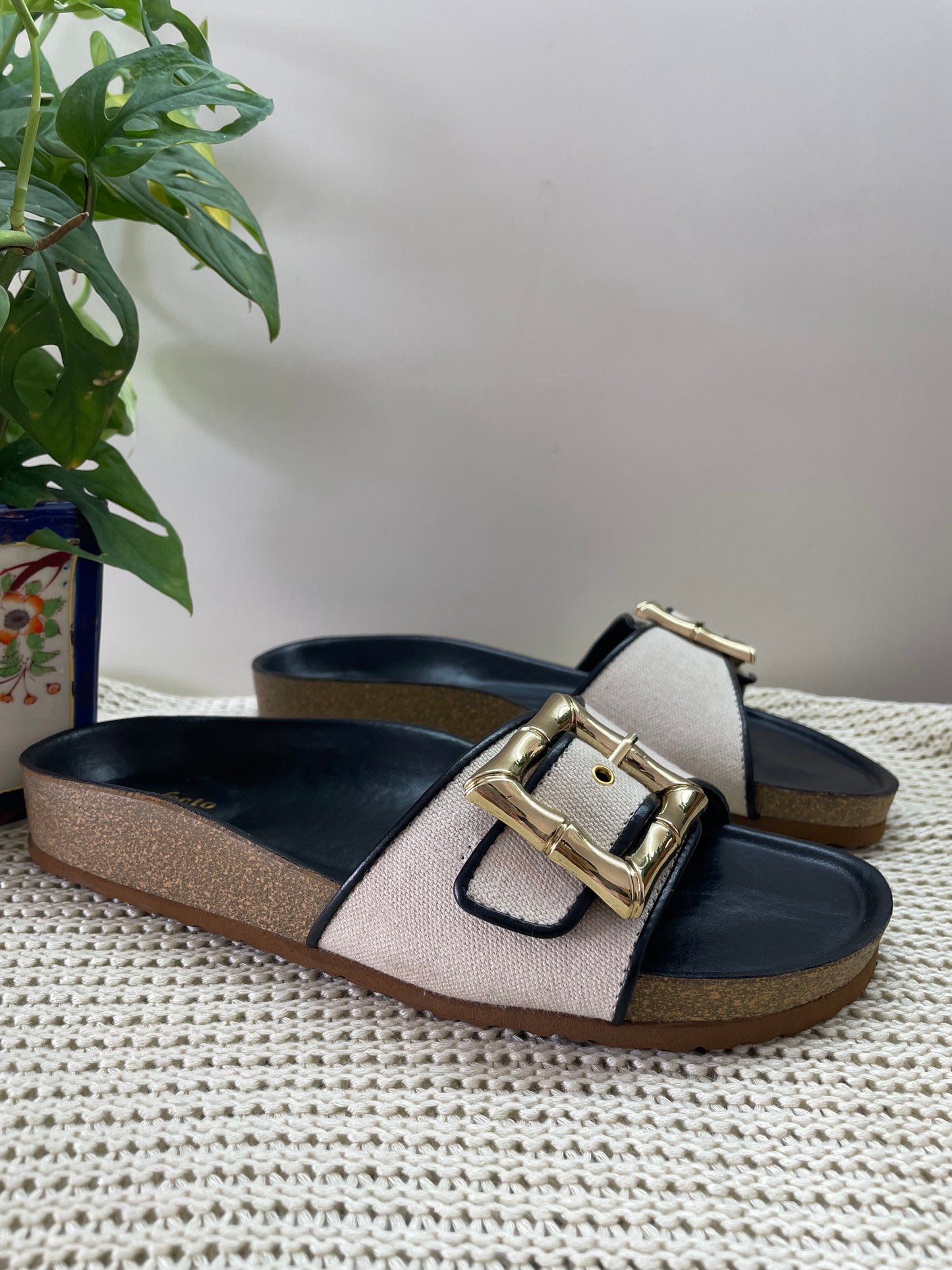 Jeniffer Canvas Buckle Sliders(Made to Order)-Imperfecto USA