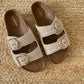 Kendal Raffia Two Strap Sliders (Made to Order)-Imperfecto USA