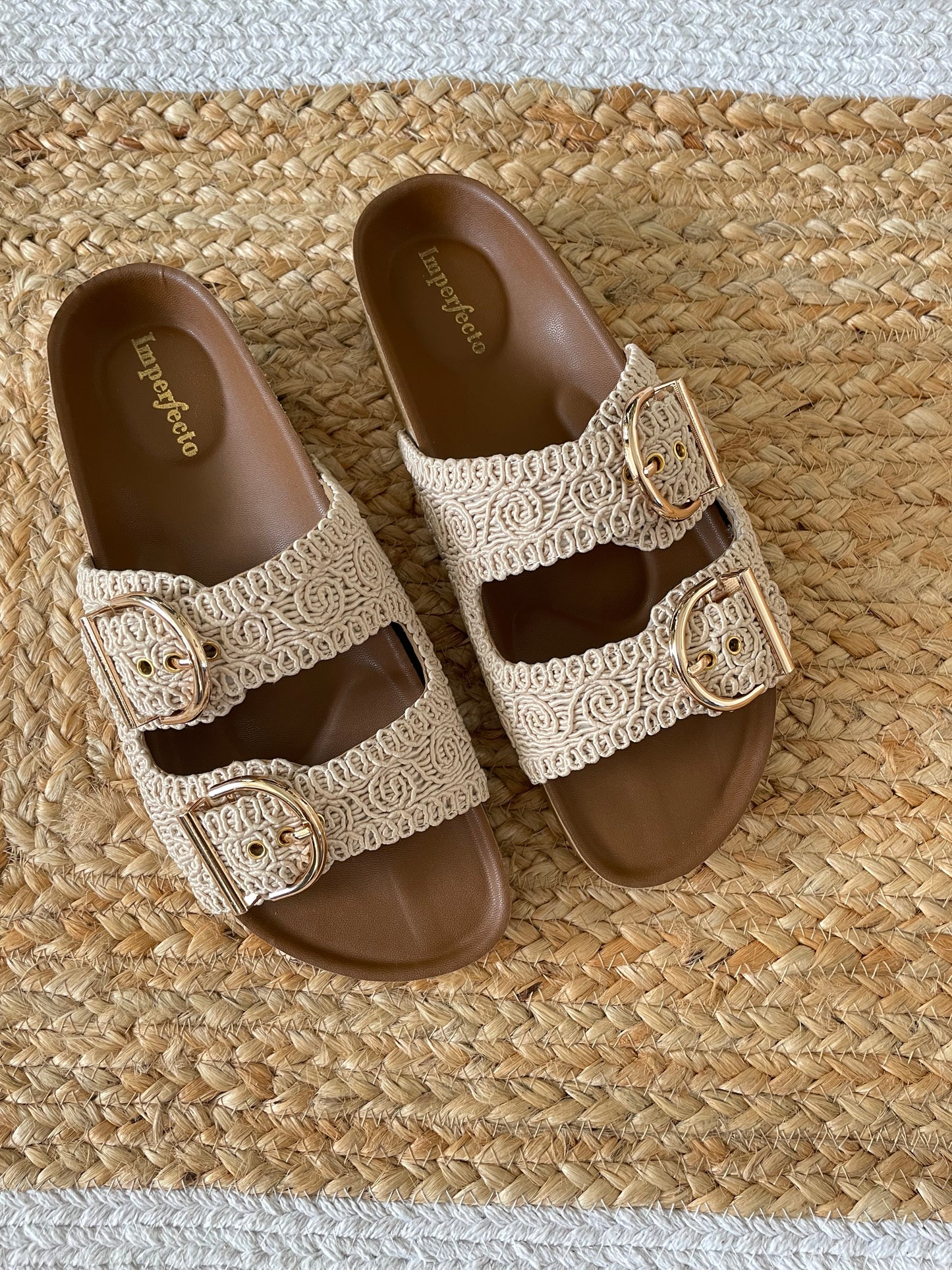 Kendal Raffia Two Strap Sliders (Made to Order)-Imperfecto USA