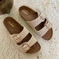 Kendal Raffia Two Strap Sliders (Made to Order)-Imperfecto USA