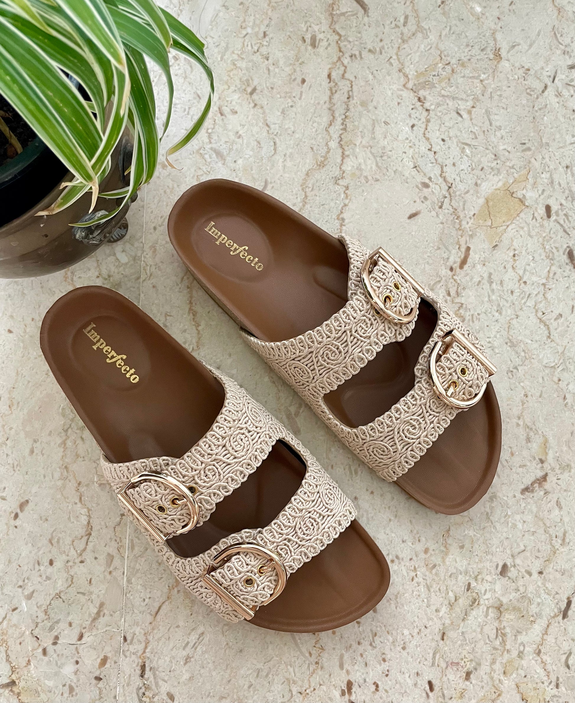 Kendal Raffia Two Strap Sliders (Made to Order)-Imperfecto USA