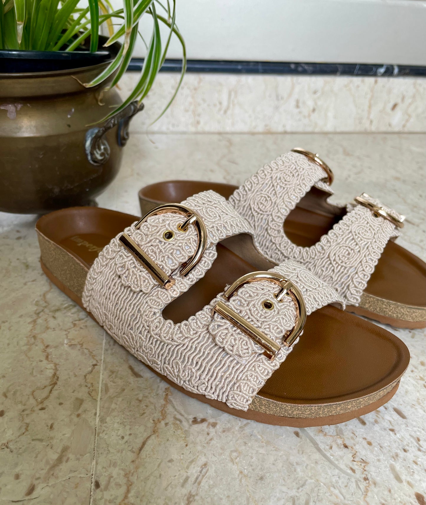 Kendal Raffia Two Strap Sliders (Made to Order)-Imperfecto USA