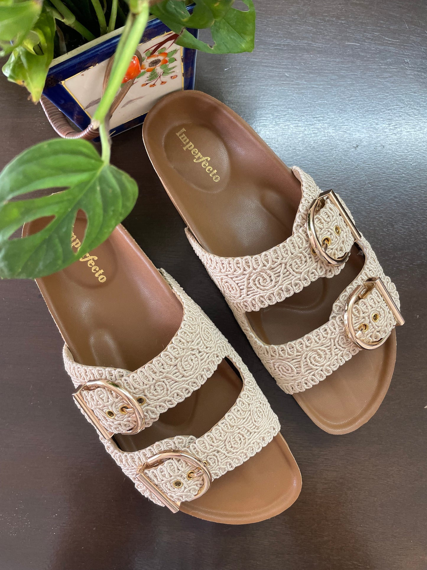 Kendal Raffia Two Strap Sliders (Made to Order)-Imperfecto USA