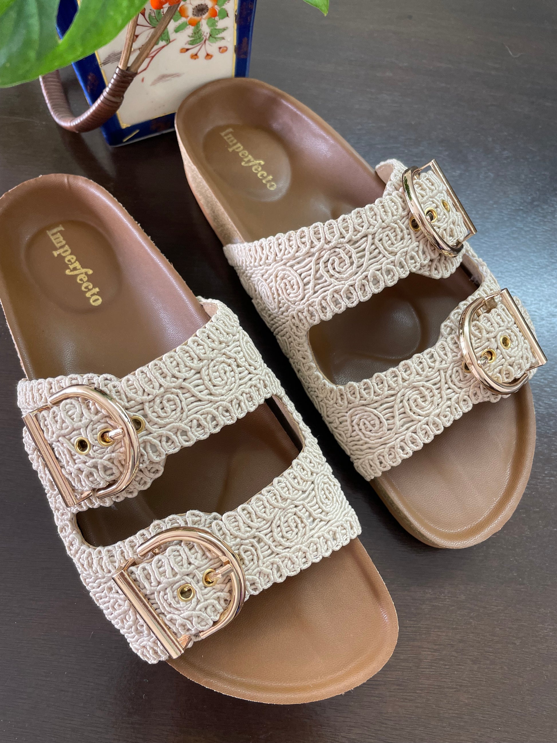 Kendal Raffia Two Strap Sliders (Made to Order)-Imperfecto USA