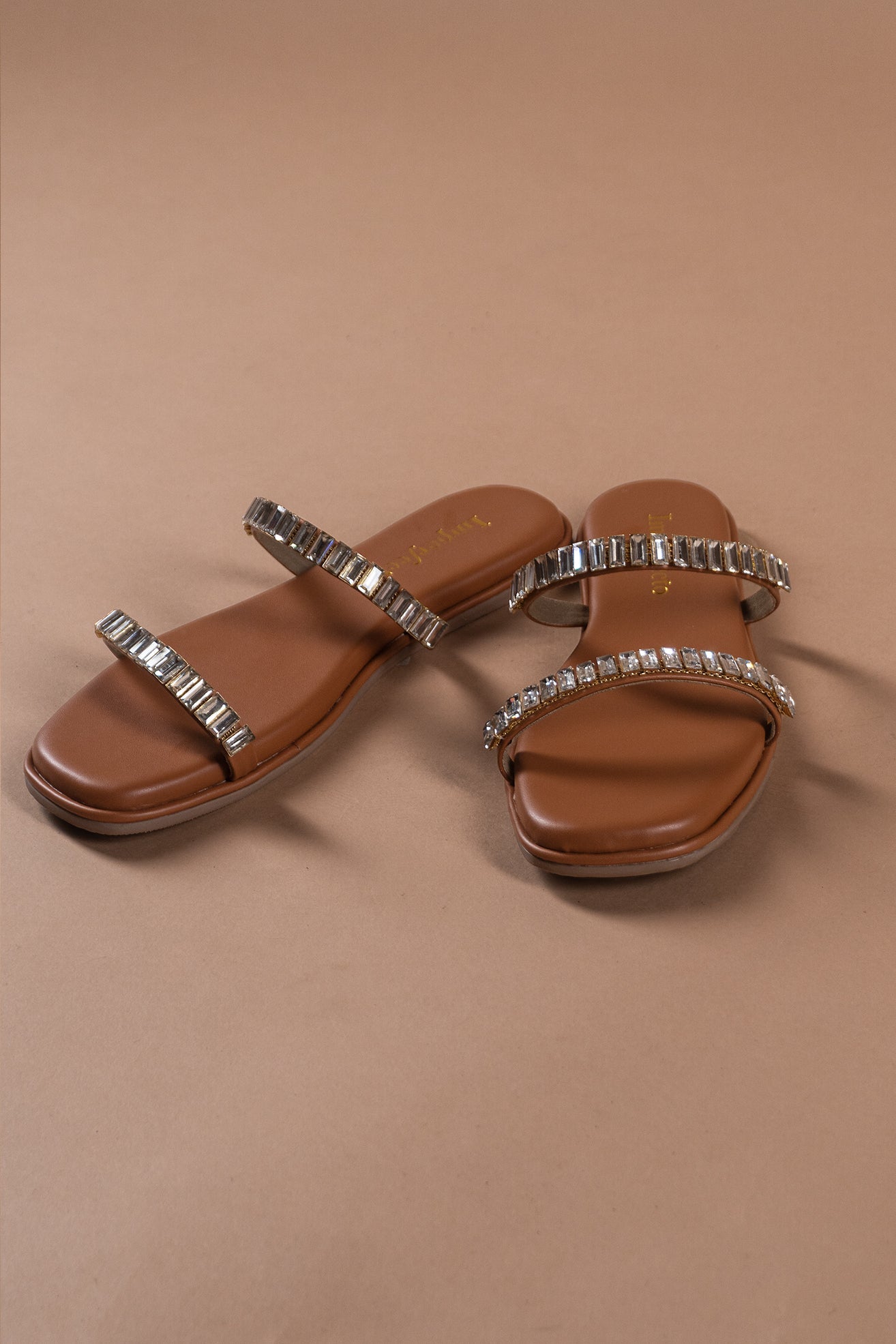 Strappy Embellished Tan Sandals-Imperfecto USA