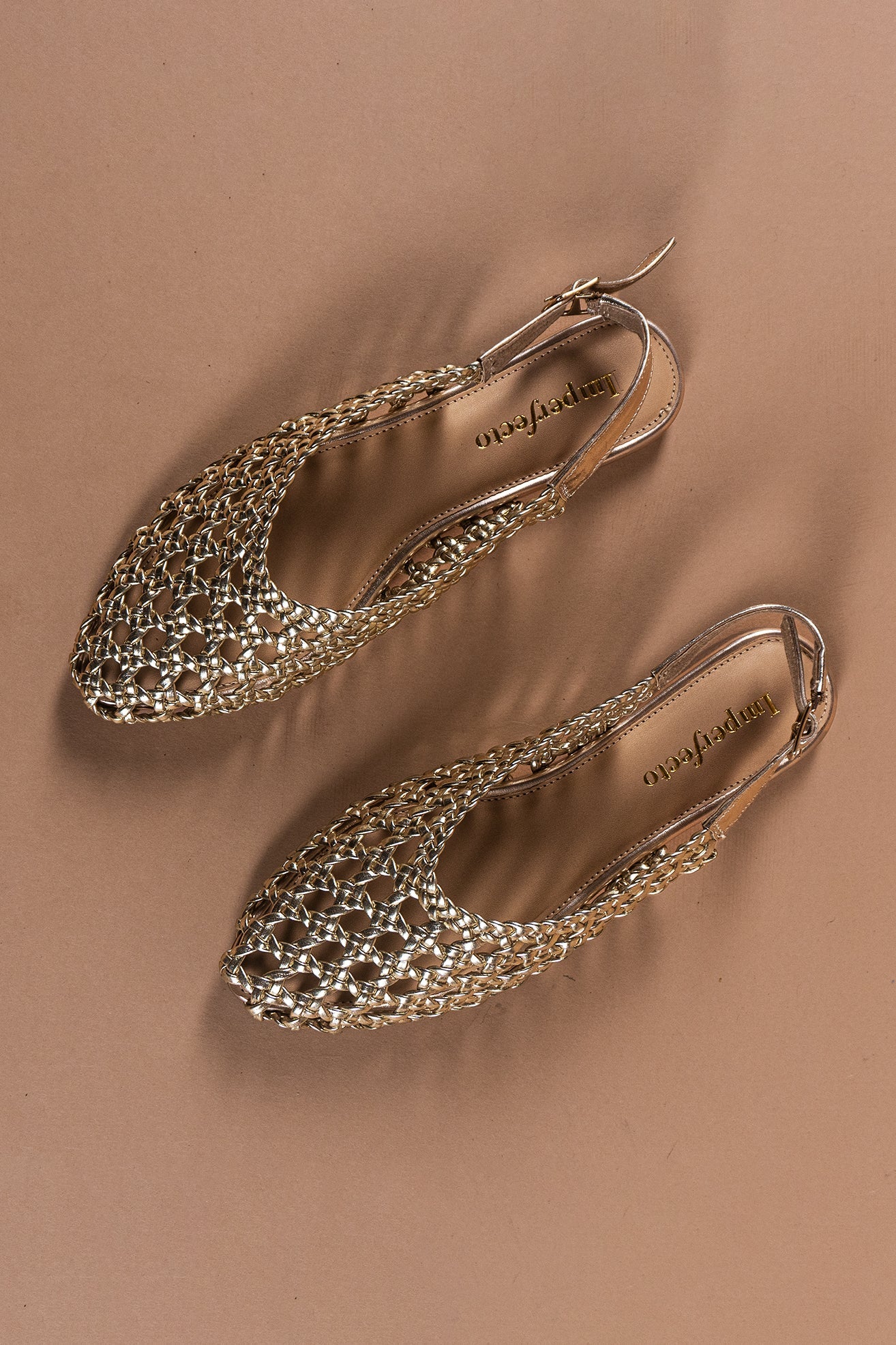 Gold Woven Sandals-Imperfecto USA