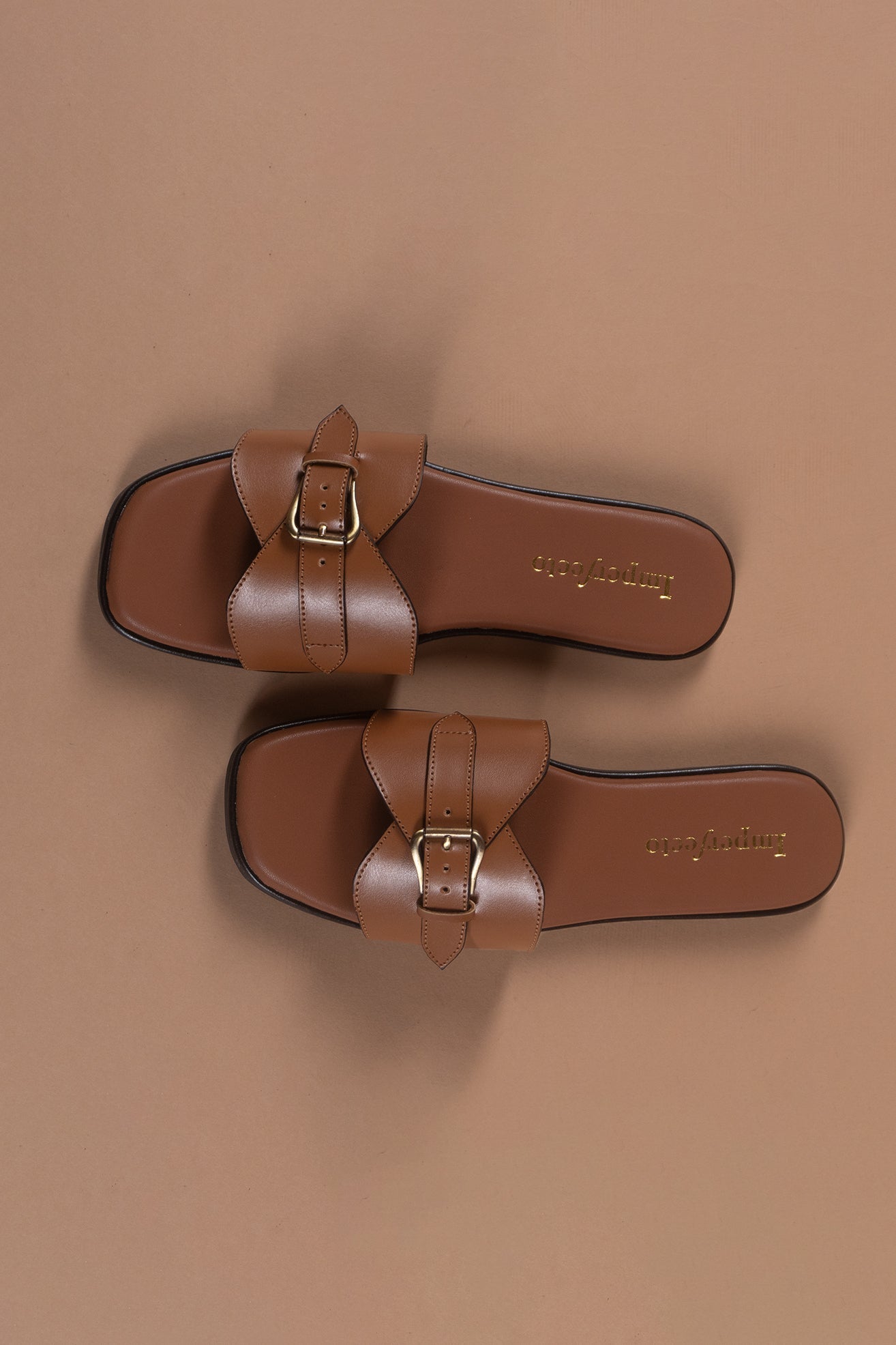 Tan Chic Buckle Sandals-Imperfecto USA