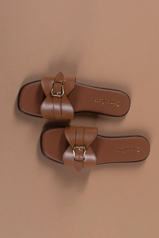 Tan Chic Buckle Sandals-Imperfecto USA