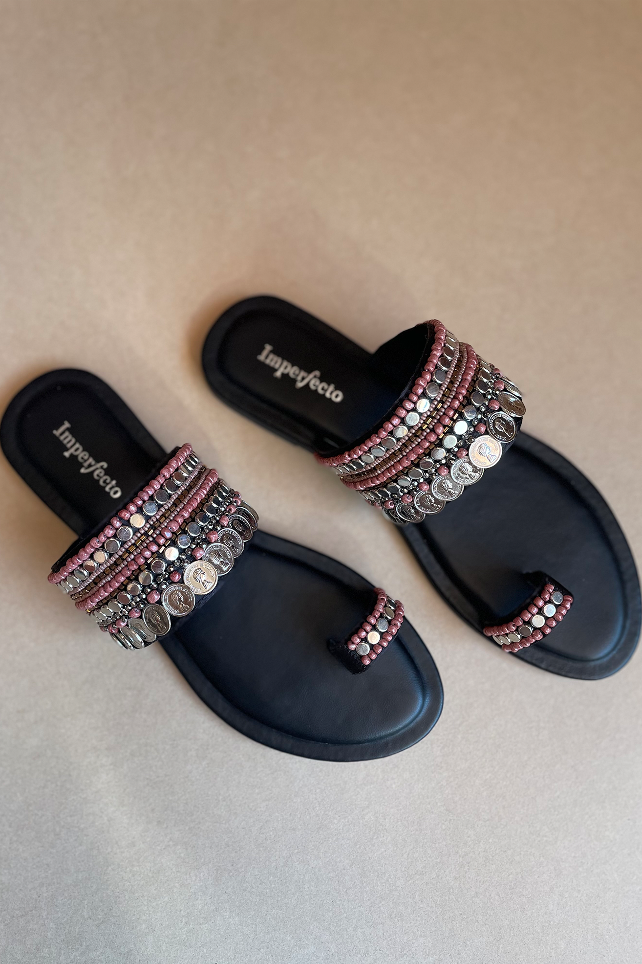 Midnight Boho Kolhapuri Flats-Imperfecto USA