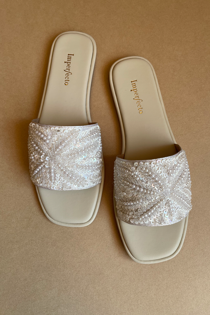 Ivory Dust Embroidery Sandals-Imperfecto USA
