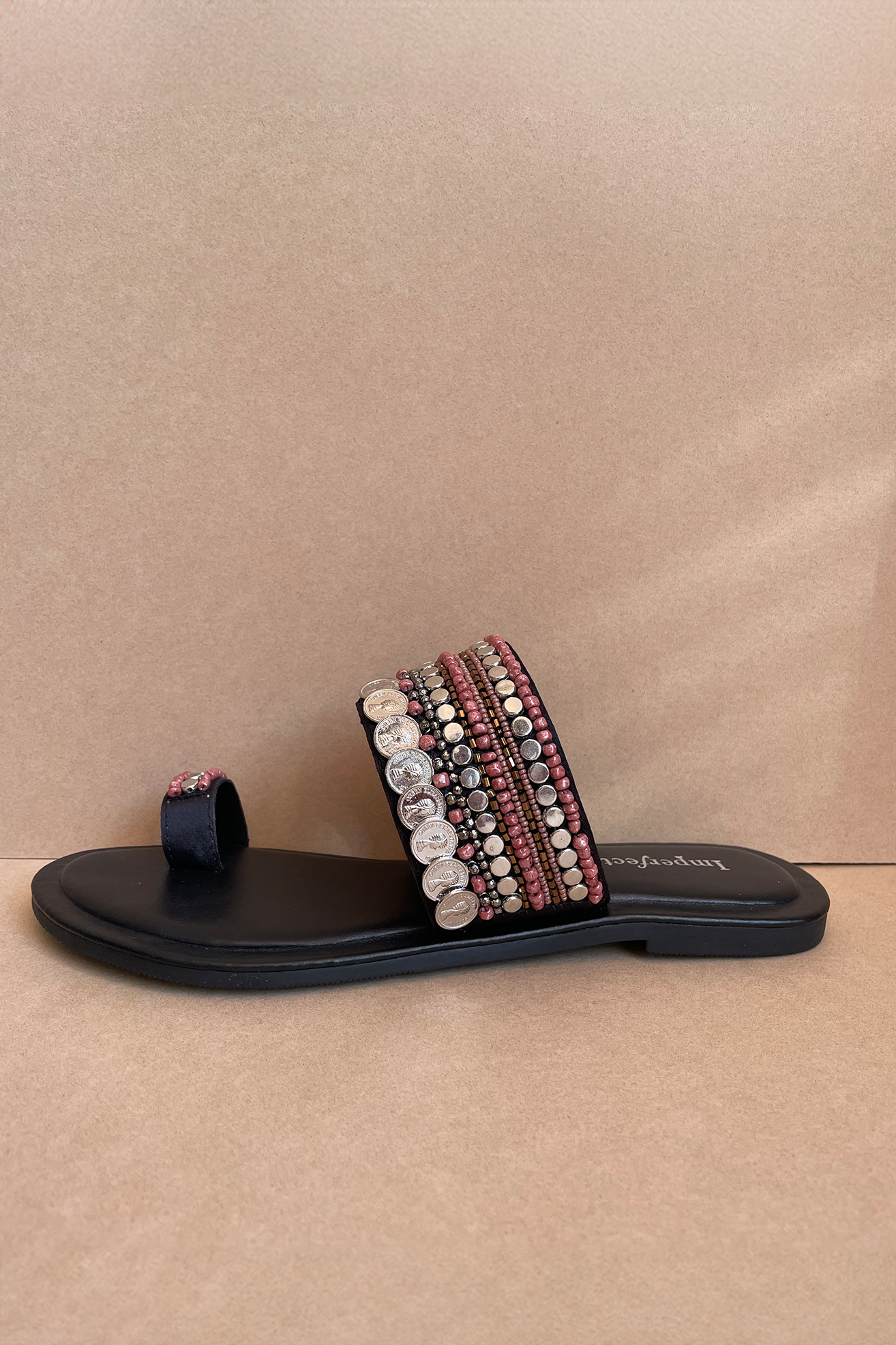 Midnight Boho Kolhapuri Flats-Imperfecto USA