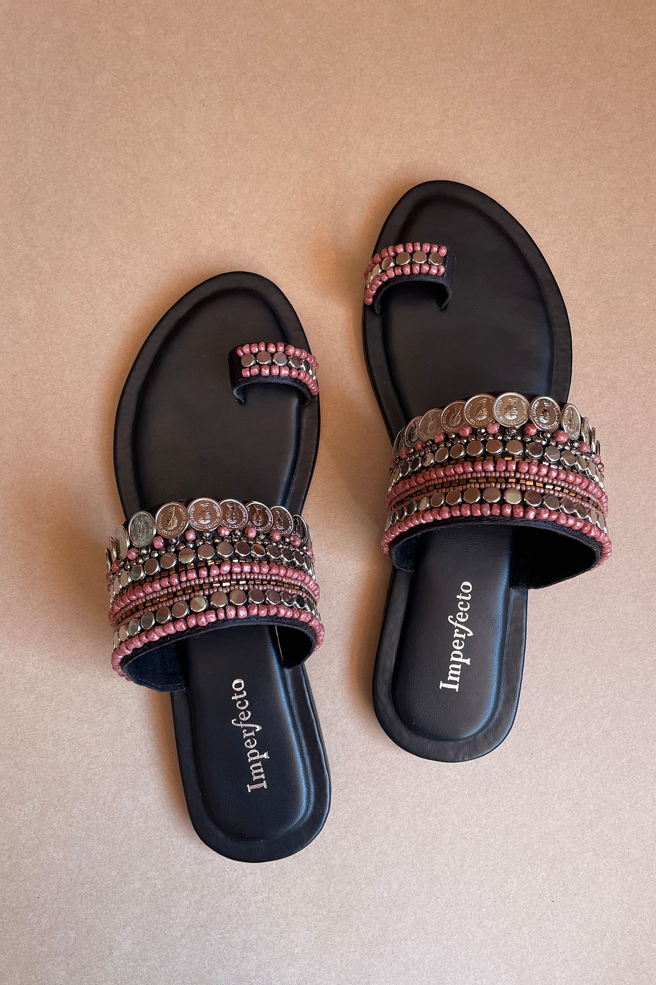 Midnight Boho Kolhapuri Flats-Imperfecto USA