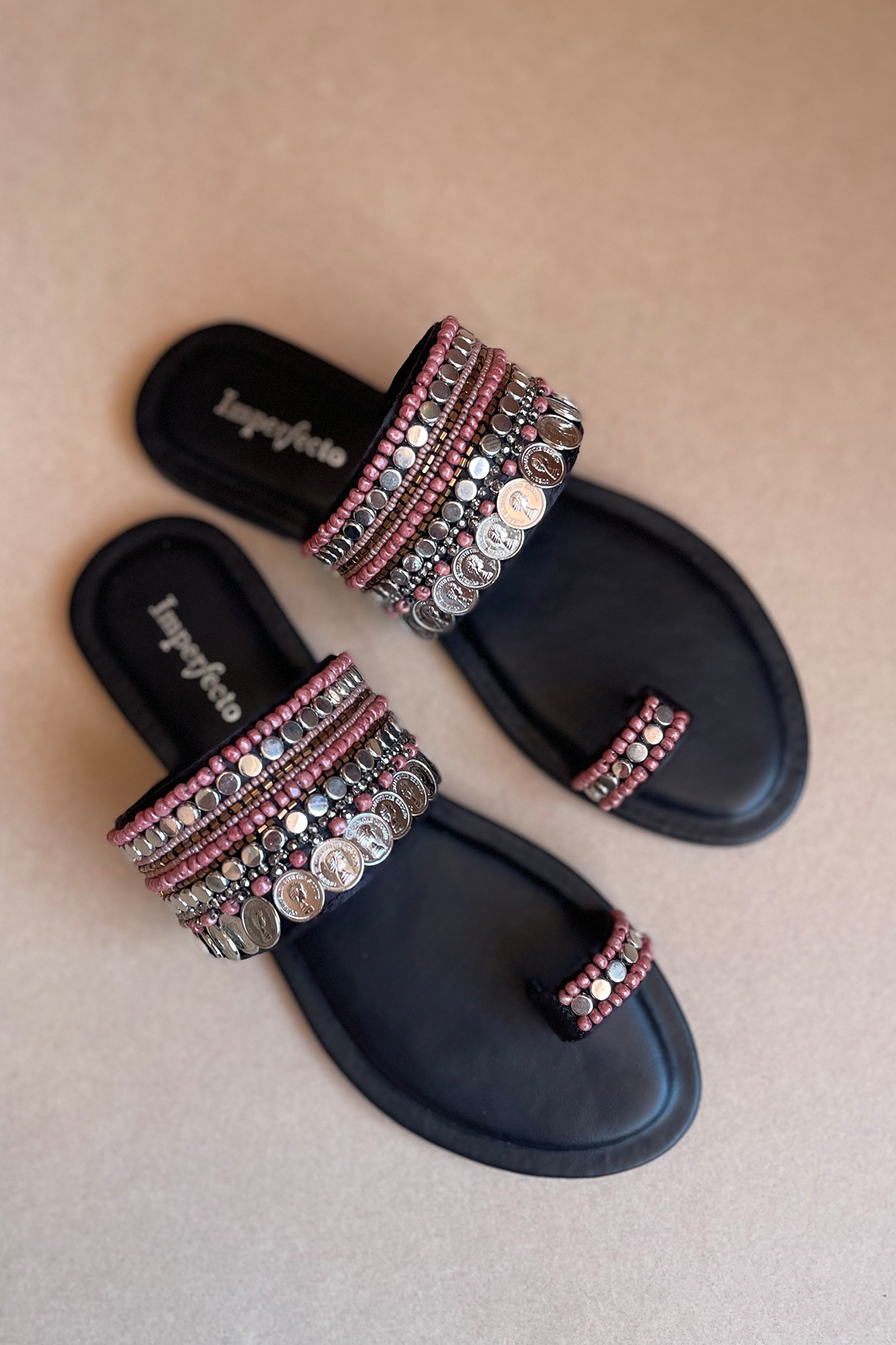 Midnight Boho Kolhapuri Flats-Imperfecto USA