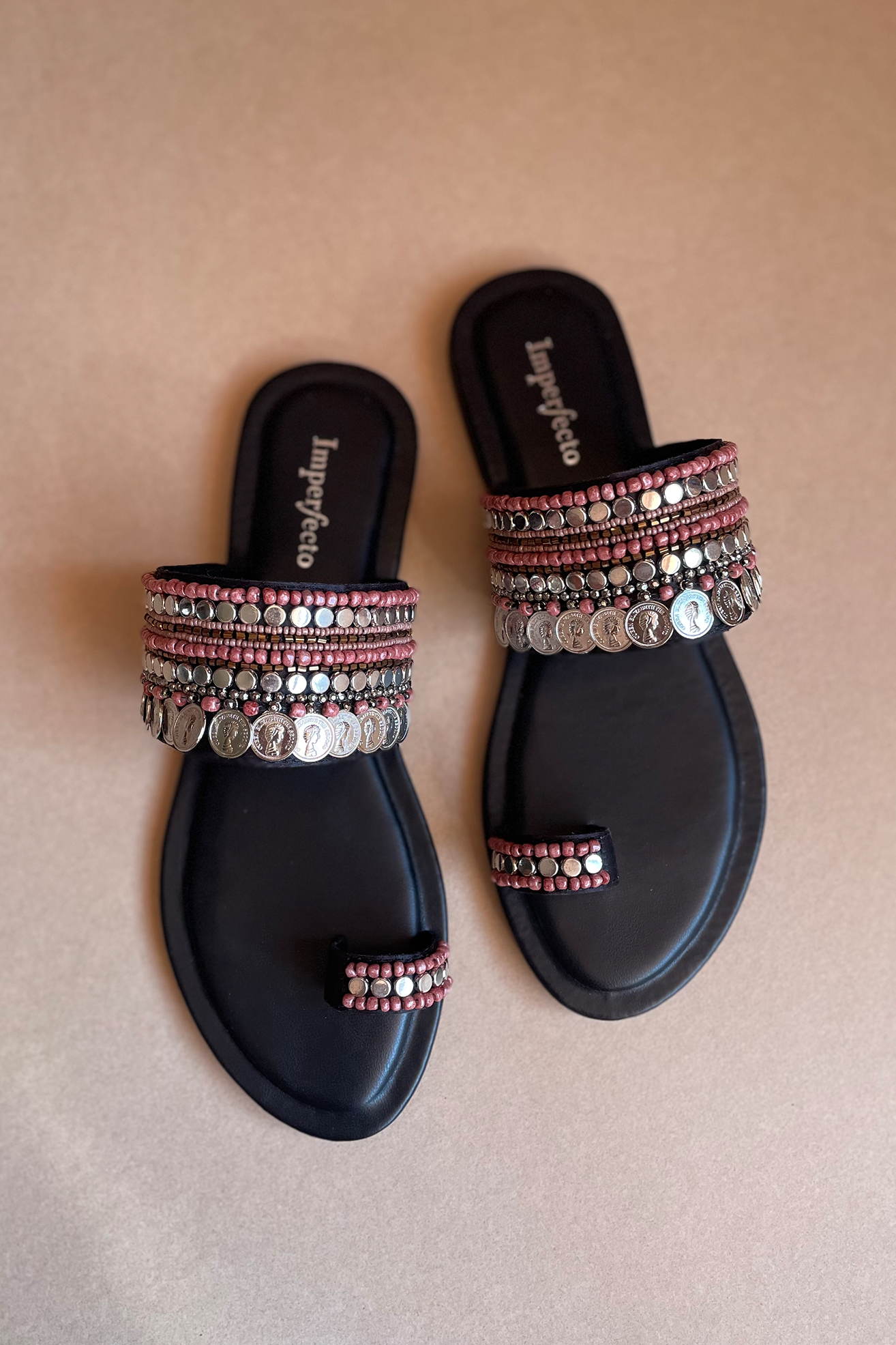 Midnight Boho Kolhapuri Flats-Imperfecto USA