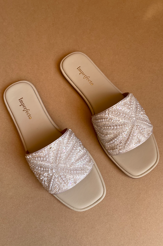 Ivory Dust Embroidery Sandals-Imperfecto USA