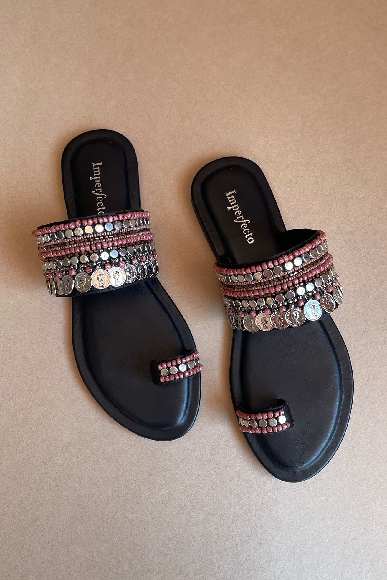 Midnight Boho Kolhapuri Flats-Imperfecto USA