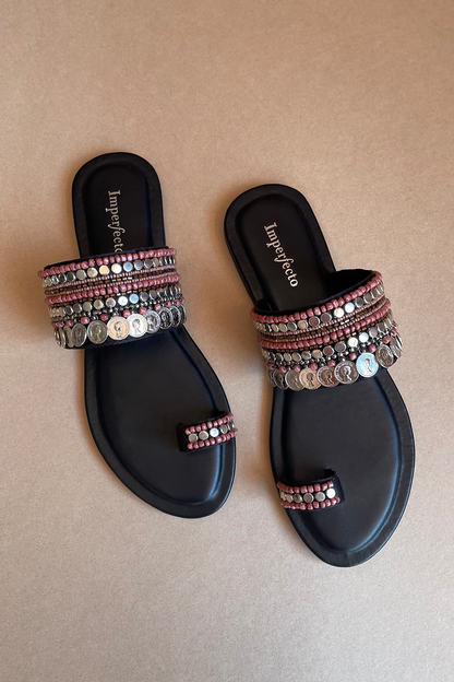 Midnight Boho Kolhapuri Flats-Imperfecto USA