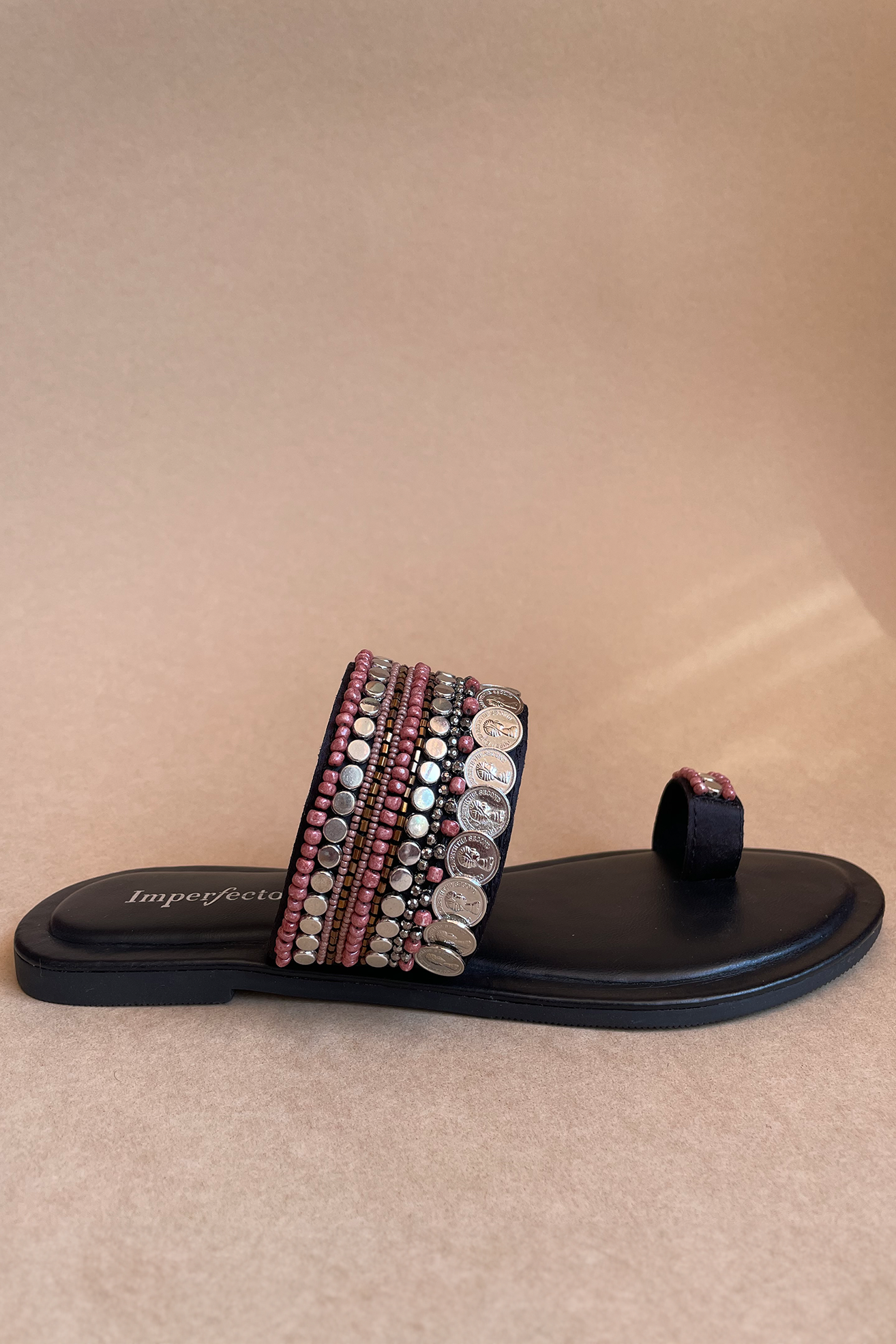 Midnight Boho Kolhapuri Flats-Imperfecto USA