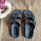 Denim Boho Embroidery Slides-Imperfecto USA