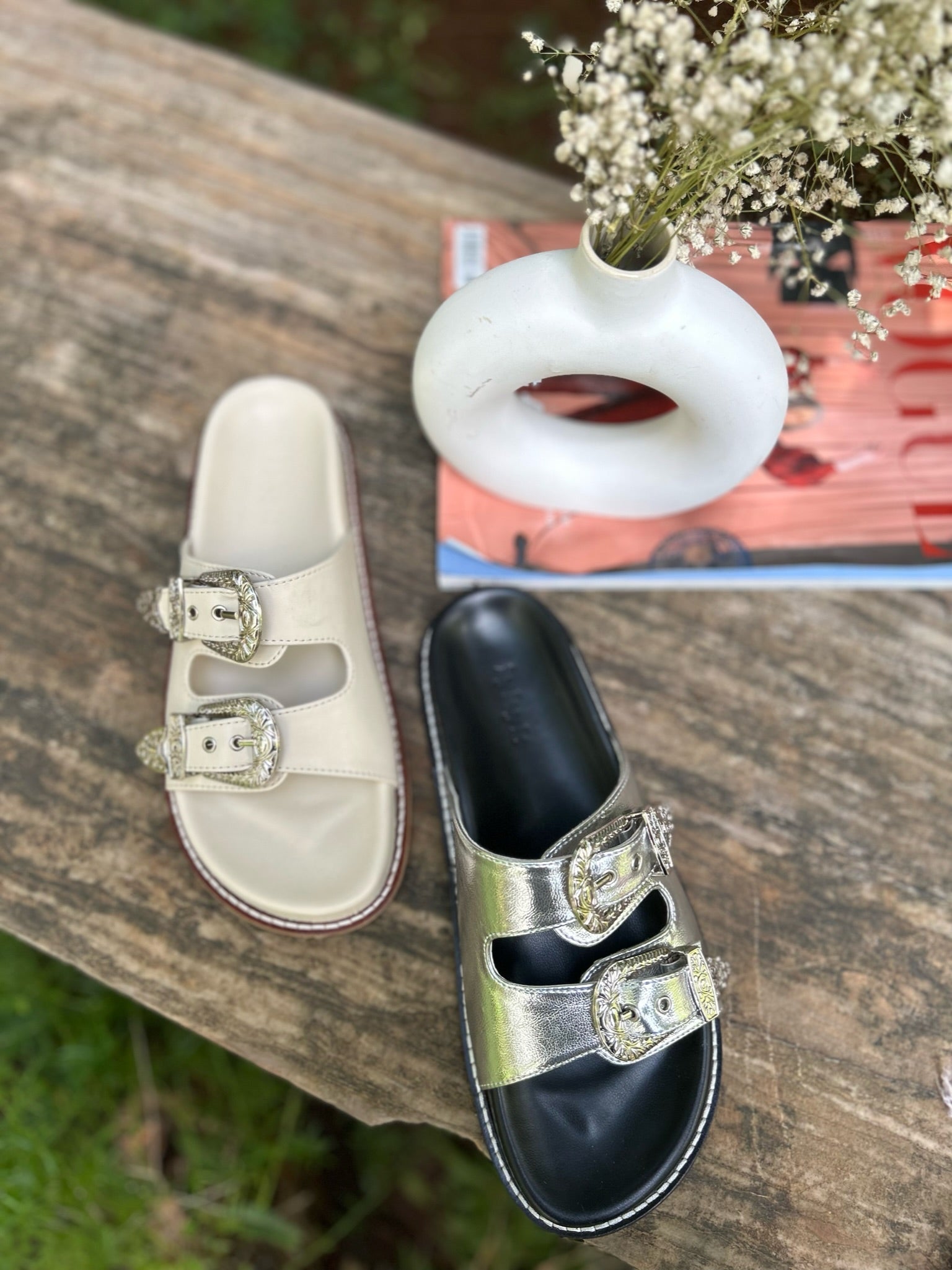 Taylor White Silver Buckle Sandals-Imperfecto USA