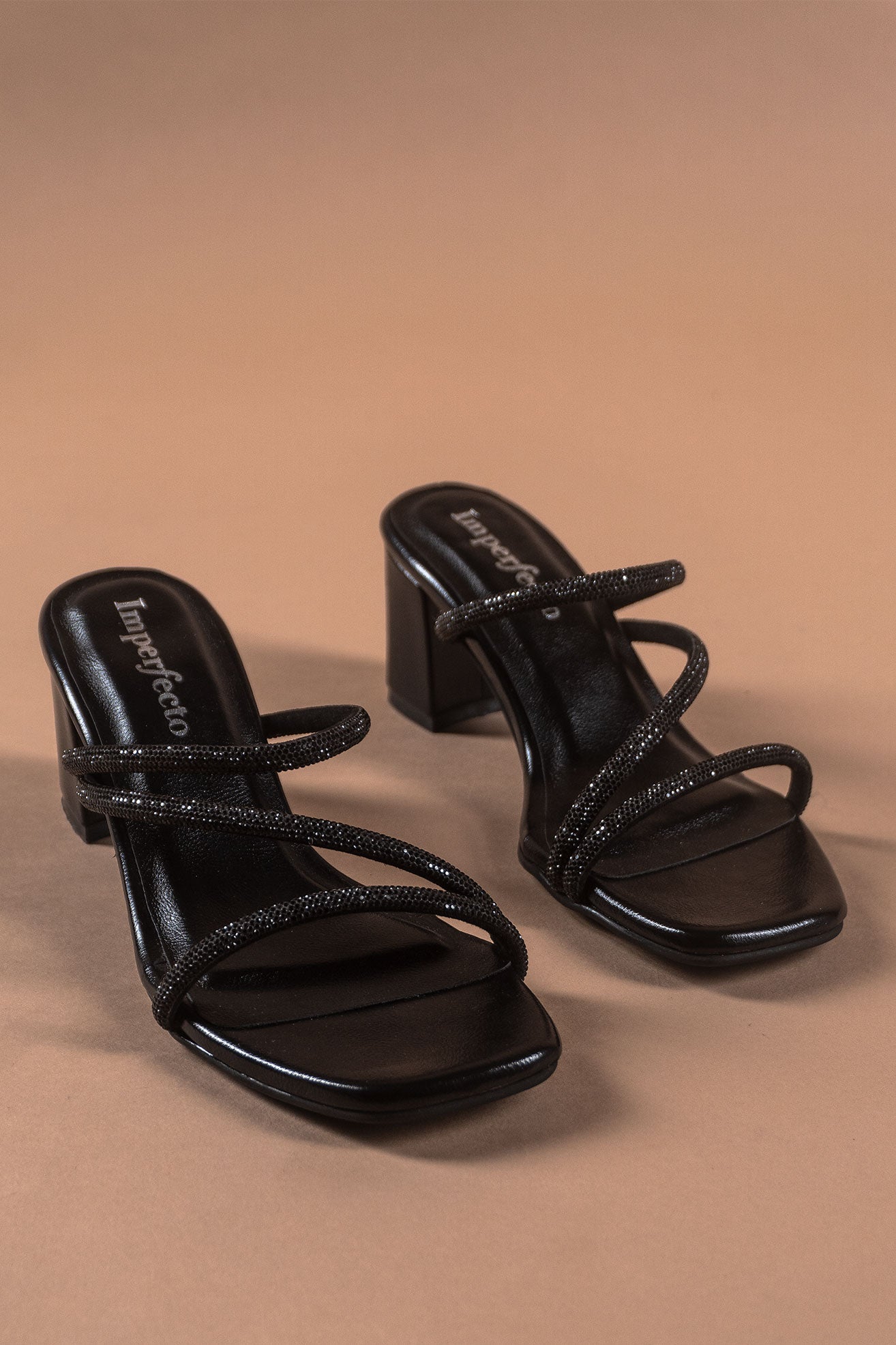 Starry Black Strappy Heels-Imperfecto USA