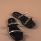 Strappy Embellished Black Sandals-Imperfecto USA