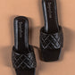 Metallic Quilted Black Sandals - Black-Imperfecto USA