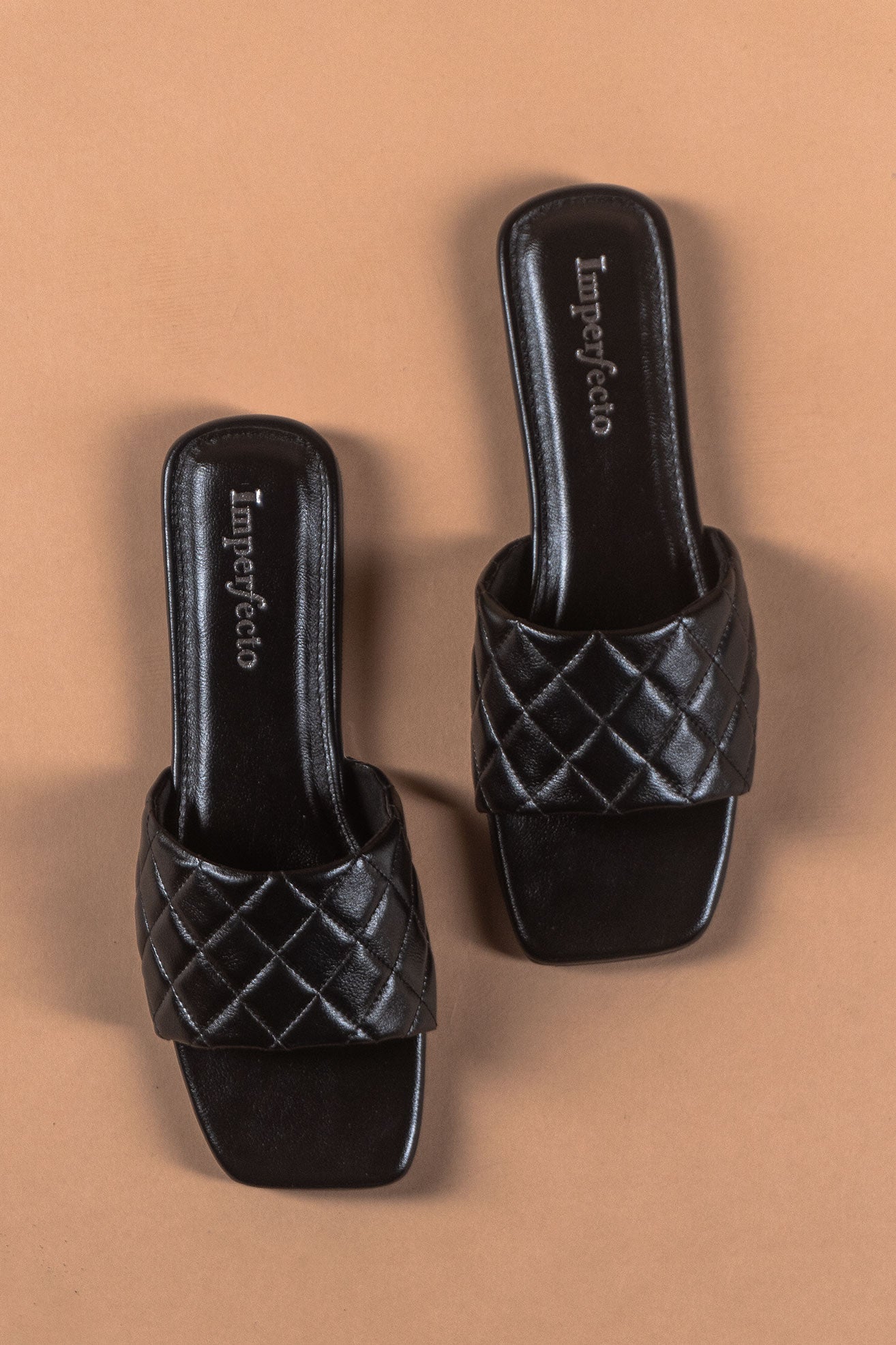 Metallic Quilted Black Sandals - Black-Imperfecto USA