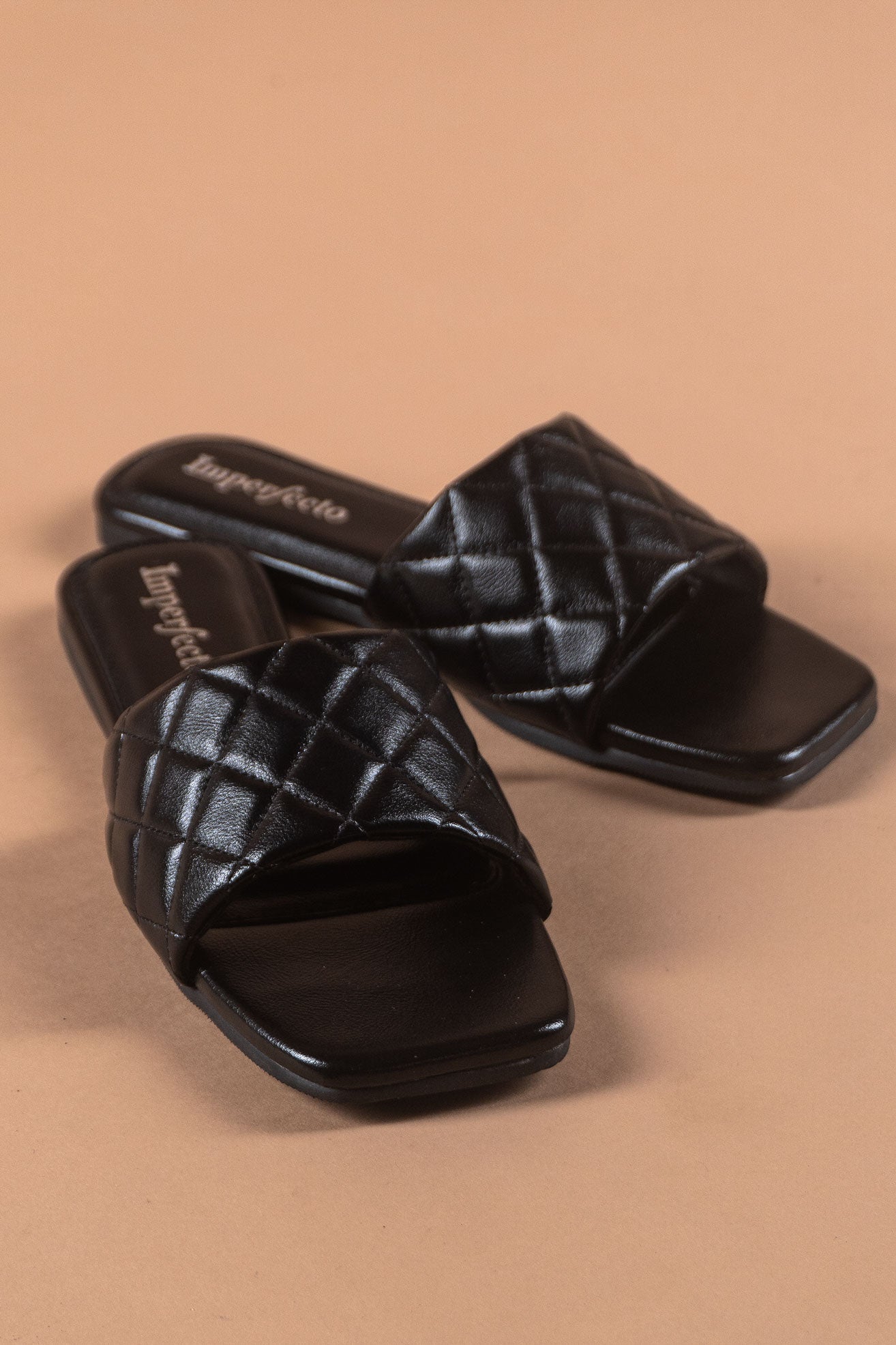 Metallic Quilted Black Sandals - Black-Imperfecto USA