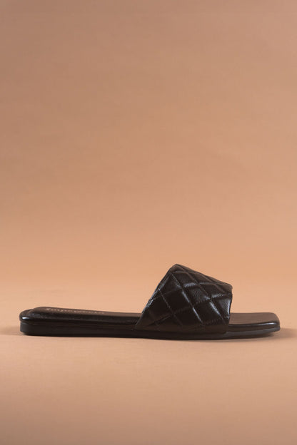 Metallic Quilted Black Sandals - Black-Imperfecto USA