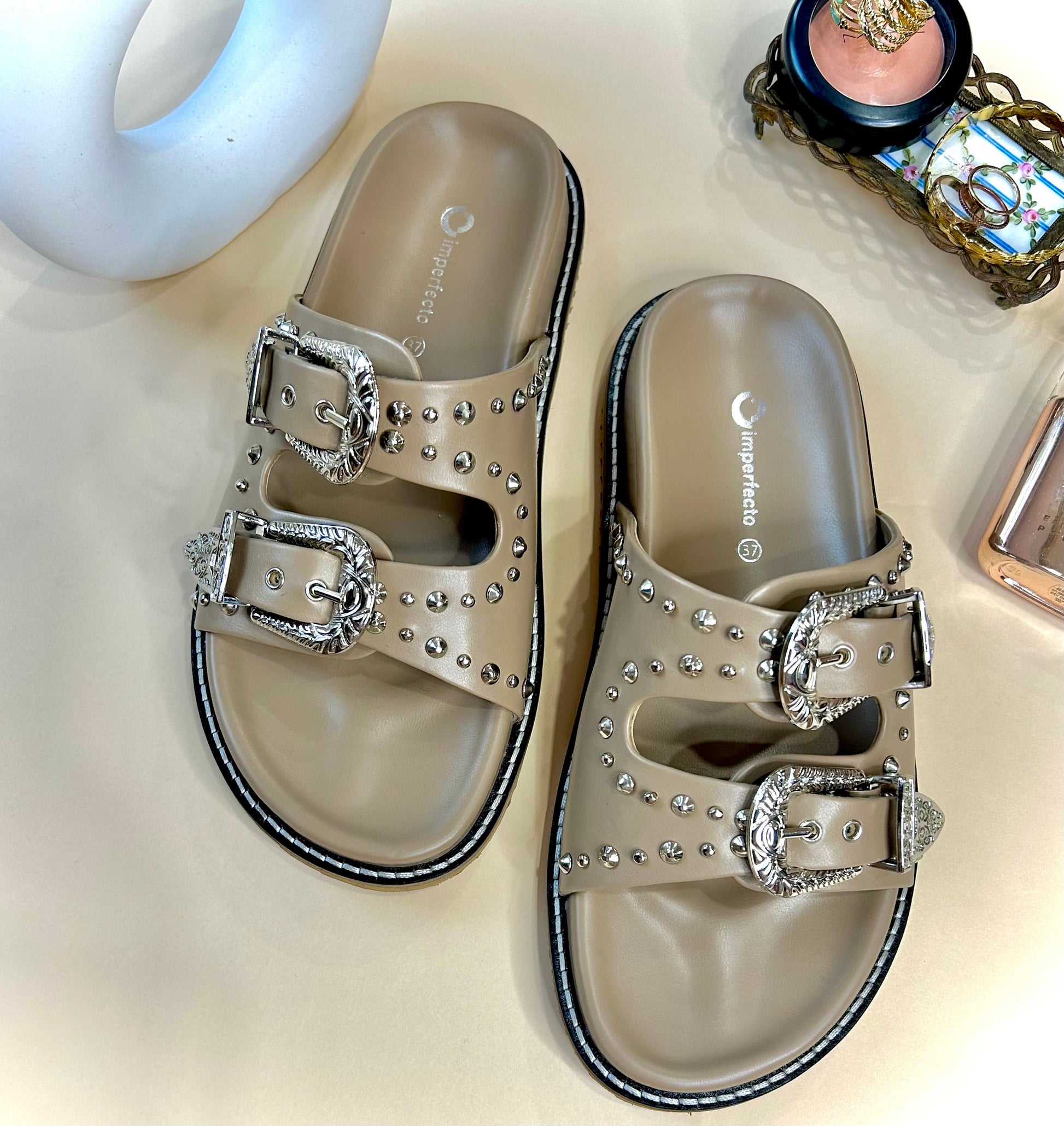 Taylor Swift Slider Sandals - Now in Taupe-Imperfecto USA