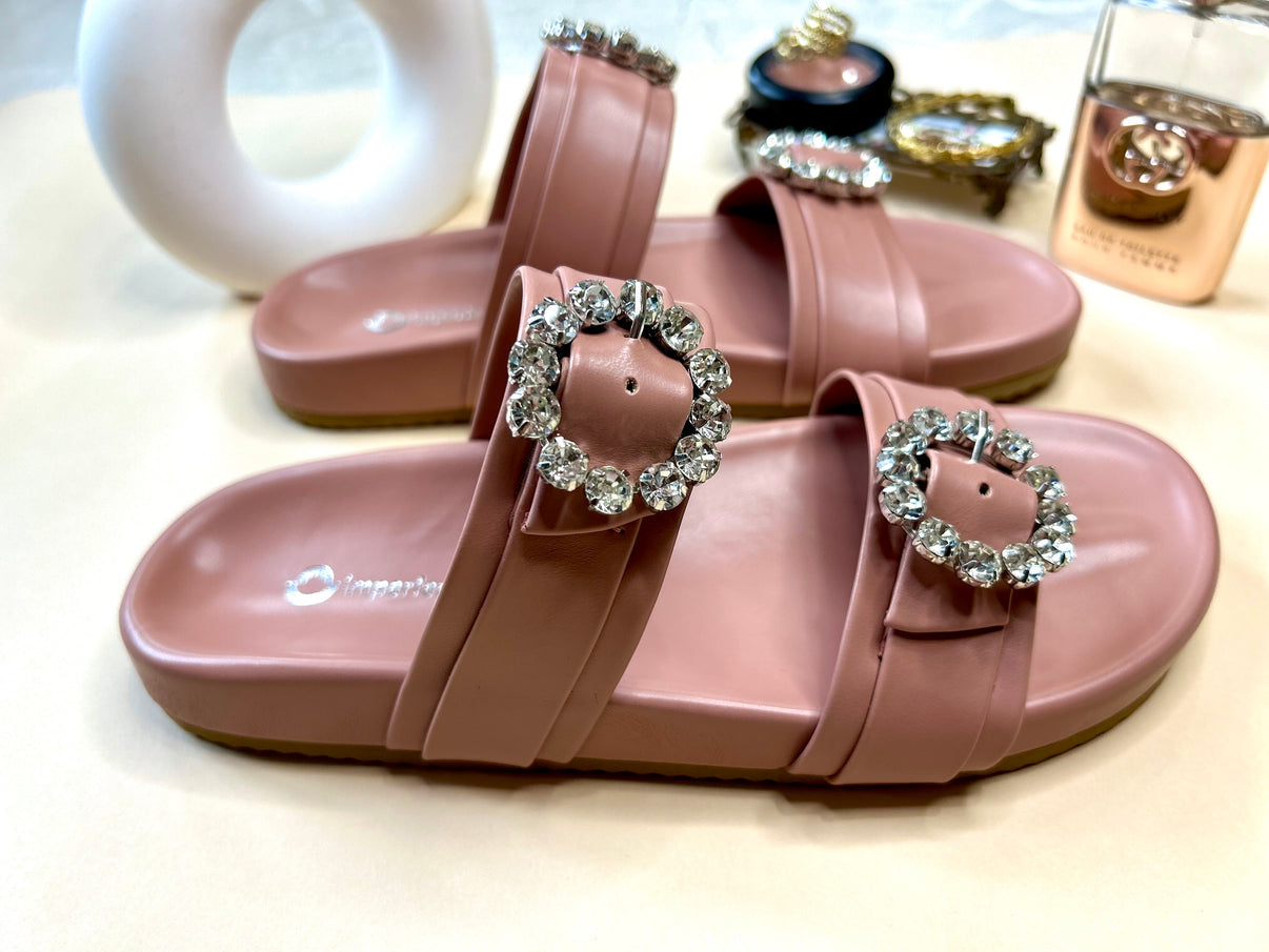 Slider Sandals With Rhinestone Buckle-Imperfecto USA