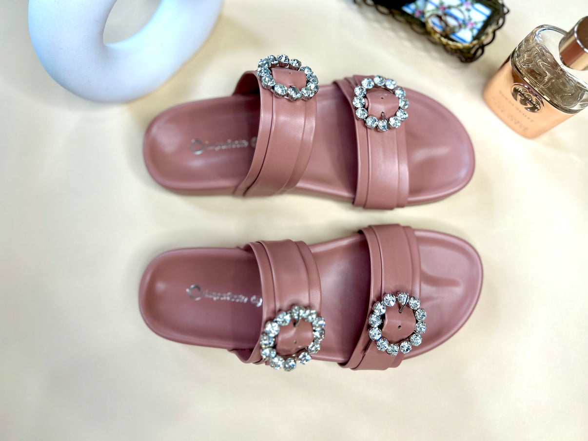 Slider Sandals With Rhinestone Buckle-Imperfecto USA