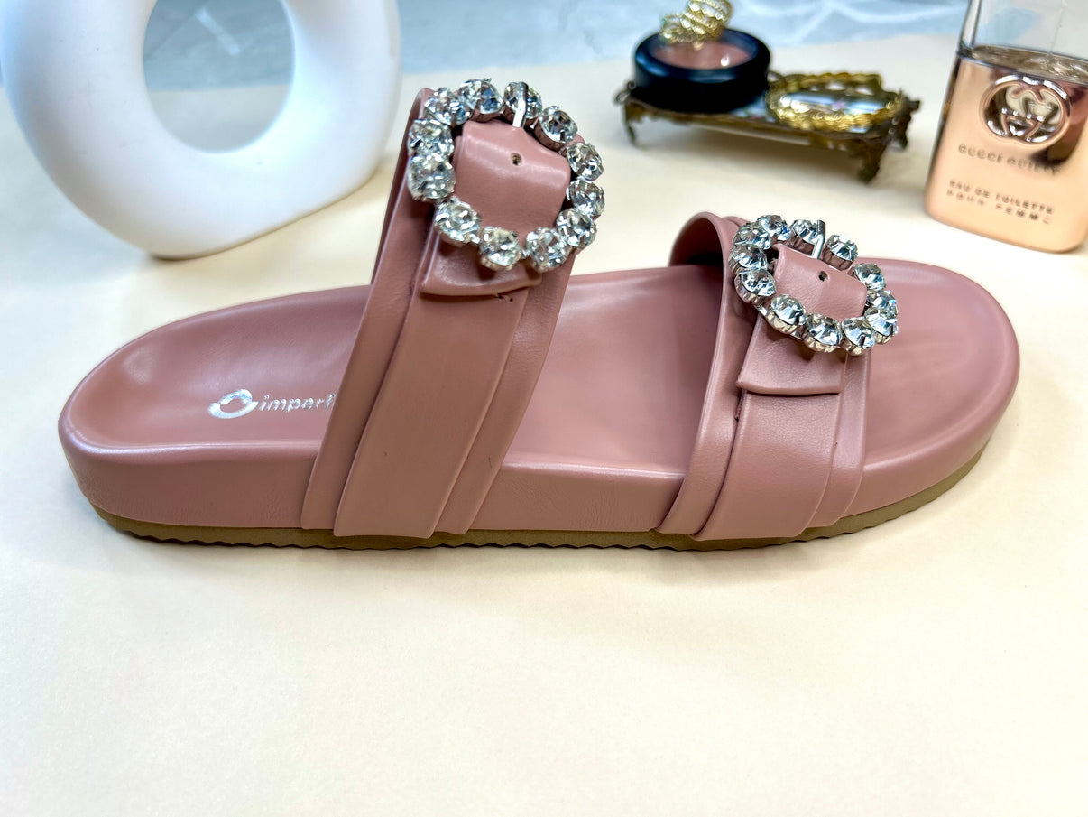 Slider Sandals With Rhinestone Buckle-Imperfecto USA