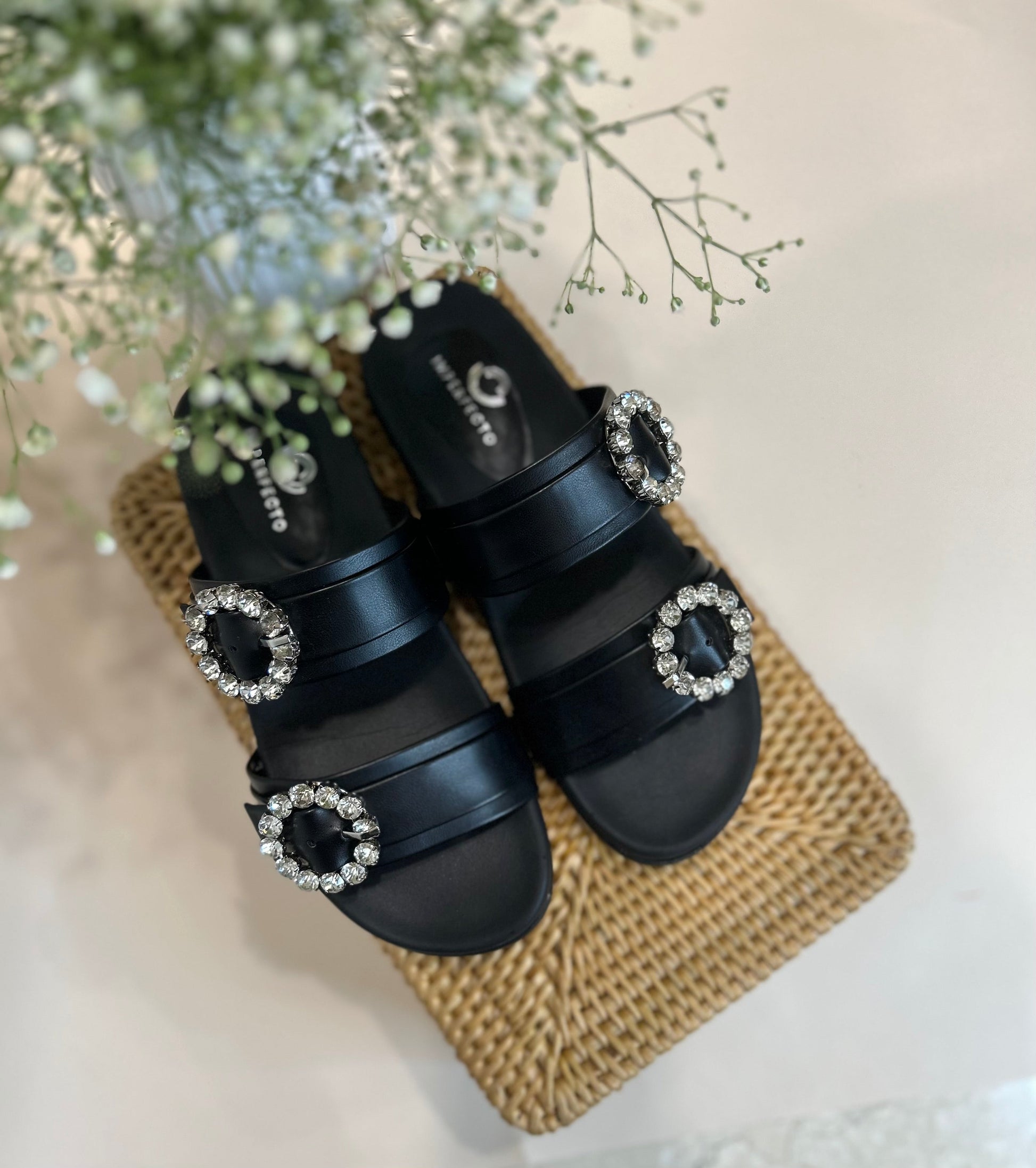 Slider Sandals With Rhinestone Buckle-Imperfecto USA